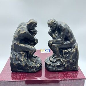 VTG New Thinker Sculpture Book Ends Barnes & Noble 1999 Bronze Colored W/box